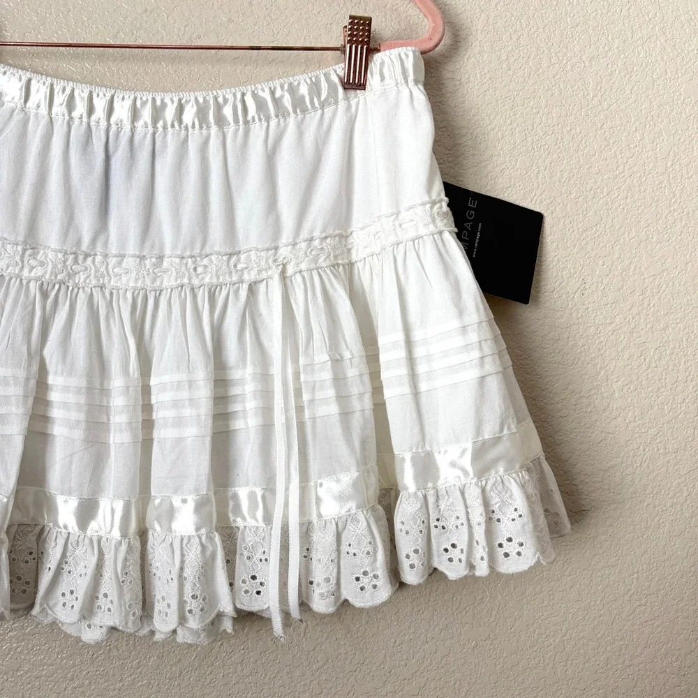 Vintage Y2K Coquette Rampage Cotton Eyelet Tiered Mini Skirt NWT Small White